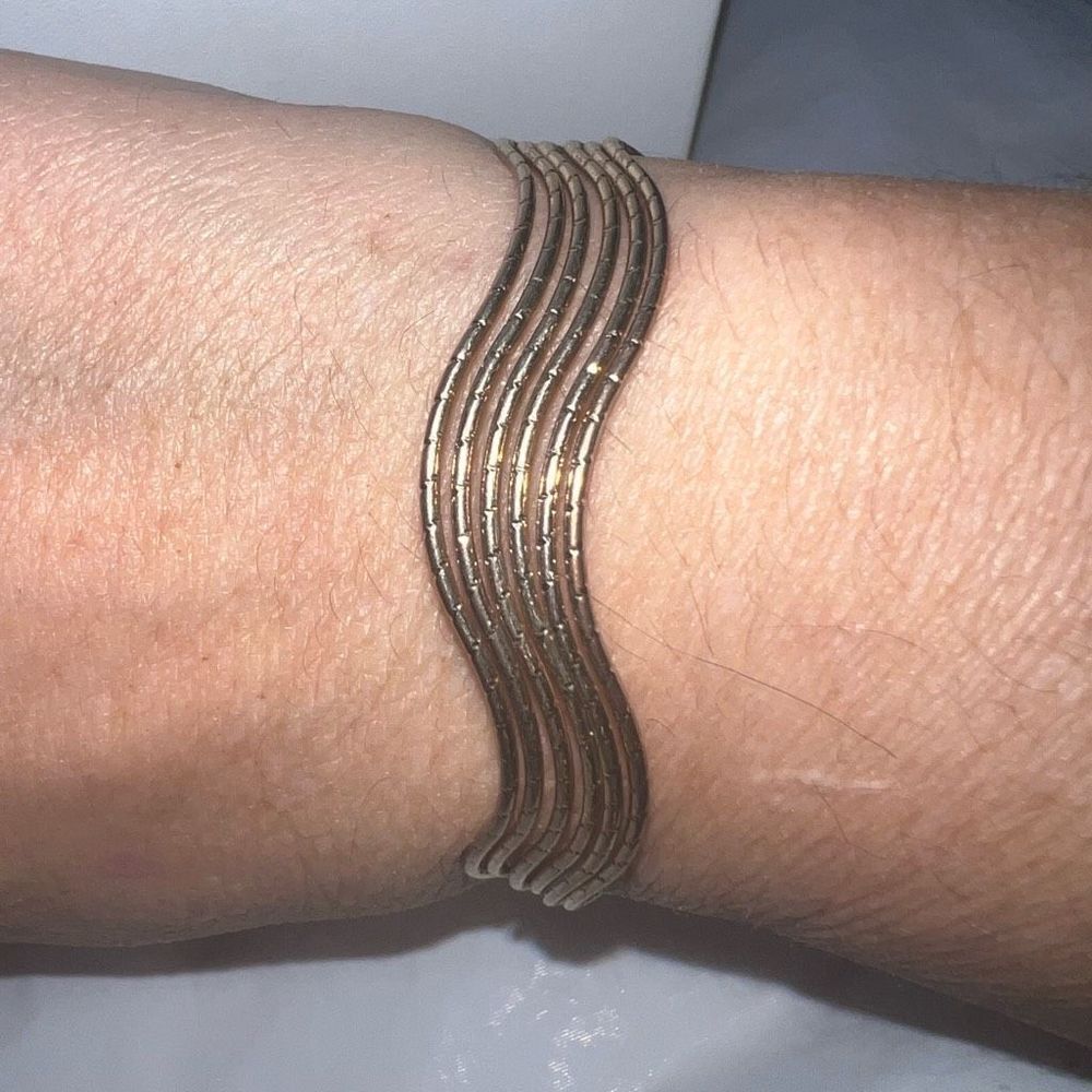 Gold Tone Diamond Cut Wavy Cuff Bracelet